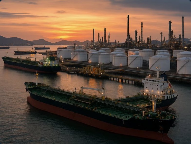 Tankers berthed at a refinery terminal